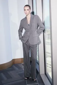 TRENDYOLMİLLA Limited Edition Anthracite Arched Back Striped Weaving Lined padded Blazer Jacket - Image 3