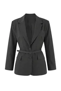TRENDYOLMİLLA Limited Edition Anthracite Arched Back Striped Weaving Lined padded Blazer Jacket - Image 8