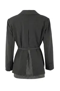 TRENDYOLMİLLA Limited Edition Anthracite Arched Back Striped Weaving Lined padded Blazer Jacket - Image 9