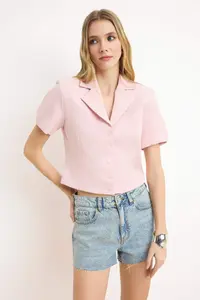 TRENDYOLMİLLA Pink snaps Short Sleeve Lined Crop Blazer Jacket