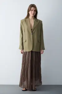 TRENDYOLMİLLA Khaki Modal Weaving Tek Bodysuit Oversized Seasonal Blazer Jacket - Image 3