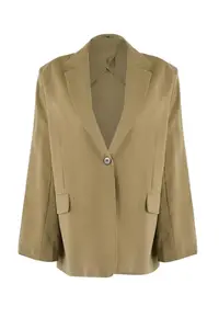 TRENDYOLMİLLA Khaki Modal Weaving Tek Bodysuit Oversized Seasonal Blazer Jacket - Image 4