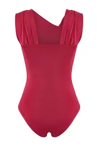 TRENDYOLMİLLA Dark Pink Fitted Asymmetric Collar Accessory Detailed snaps Flexible Knitting Bodysuit .D.00005 - Image 2