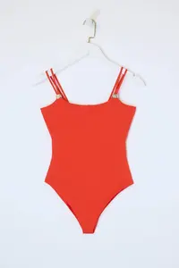 TRENDYOLMİLLA Pomegranate Blossom Fitted Cowl Neck Sleeveless Accessory Detailed snaps Flexible Knitting Bodysuit .D.00006