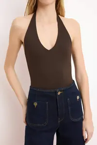 TRENDYOLMİLLA Brown Fitted Cowl Neck Low-cut back snaps Polyamide Knitting Bodysuit .D.00011 - Image 3