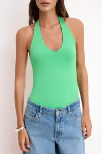 TRENDYOLMİLLA Green Fitted Cowl Neck Sleeveless Low-cut back snaps Polyamide Knitting Bodysuit .D.00011 - Image 3