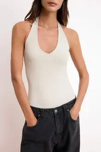 TRENDYOLMİLLA Stone Fitted Cowl Neck Sleeveless Low-cut back snaps Polyamide Knitting Bodysuit .D.00011 - Image 3
