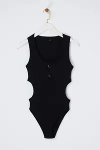 TRENDYOLMİLLA Limited Edition Black Fitted Cowl Neck snaps Ribbed Flexible Knitting Bodysuit .D.00014 - Image 5