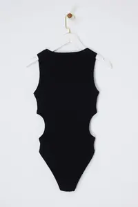 TRENDYOLMİLLA Limited Edition Black Fitted Cowl Neck snaps Ribbed Flexible Knitting Bodysuit .D.00014 - Image 6