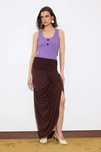 TRENDYOLMİLLA Limited Edition Purple Fitted Cowl Neck snaps Ribbed Flexible Knitting Bodysuit .D.00014 - Image 3