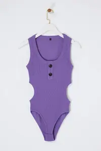 TRENDYOLMİLLA Limited Edition Purple Fitted Cowl Neck snaps Ribbed Flexible Knitting Bodysuit .D.00014 - Image 6
