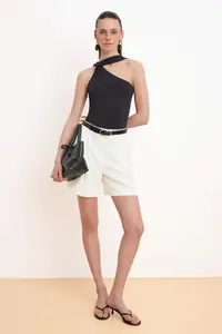 TRENDYOLMİLLA Black Plain Fitted Asymmetric Yaka Sleeveless snaps Flexible Knitting Bodysuit .D.00017 - Image 2