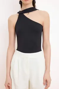 TRENDYOLMİLLA Black Plain Fitted Asymmetric Yaka Sleeveless snaps Flexible Knitting Bodysuit .D.00017 - Image 3
