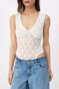 TRENDYOLMİLLA Ecru Fitted V-neck Sleeveless snaps Lace Knitting Bodysuit .D.00022 - Image 3