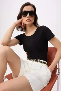 TRENDYOLMİLLA Black Fitted Short Sleeve snaps Ribbed Flexible Knitting Bodysuit .D.00027 - Image 2