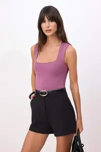 TRENDYOLMİLLA Plum Fitted Square Neck Sleeveless snaps Polyamide Knitting Bodysuit .D.00028 - Image 2