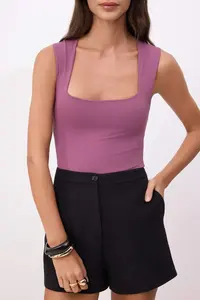 TRENDYOLMİLLA Plum Fitted Square Neck Sleeveless snaps Polyamide Knitting Bodysuit .D.00028 - Image 3