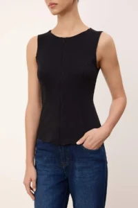 TRENDYOLMİLLA Wardrobe Essentials-Black Fitted Zippered Sleeveless interlock Knitting Blouse - Image 3
