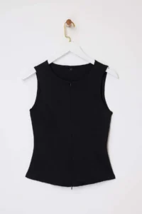 TRENDYOLMİLLA Wardrobe Essentials-Black Fitted Zippered Sleeveless interlock Knitting Blouse - Image 5