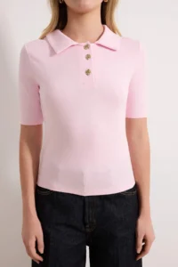 TRENDYOLMİLLA Pink Fitted Polo Shirt Collar Sleeveless buttoned Soft Knitting Blouse - Image 3