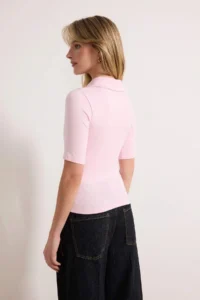 TRENDYOLMİLLA Pink Fitted Polo Shirt Collar Sleeveless buttoned Soft Knitting Blouse - Image 4