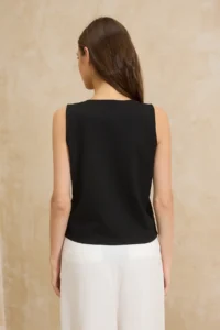 TRENDYOLMİLLA Black Fitted buttoned Sleeveless Accessory Detailed Scuba Crepe Knitting Blouse - Image 3