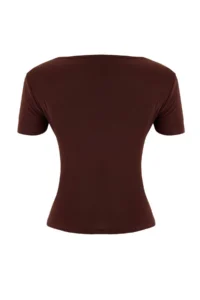 TRENDYOLMİLLA Brown Fitted Short Sleeve Soft Knitting Blouse - Image 6