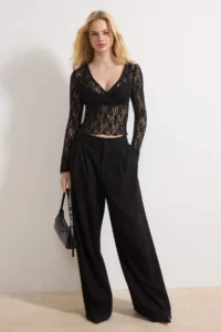 TRENDYOLMİLLA Black Fitted Double breasted Long Sleeve Lace Knitting Blouse - Image 2
