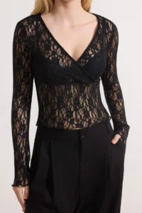 TRENDYOLMİLLA Black Fitted Double breasted Long Sleeve Lace Knitting Blouse - Image 3