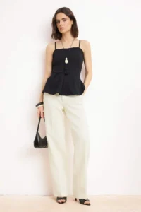 TRENDYOLMİLLA Black peplum Square Neck Thin Sleeveless Sleeveless Scuba Crepe Knitting Blouse - Image 2