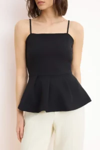 TRENDYOLMİLLA Black peplum Square Neck Thin Sleeveless Sleeveless Scuba Crepe Knitting Blouse - Image 3