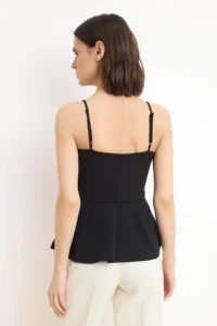 TRENDYOLMİLLA Black peplum Square Neck Thin Sleeveless Sleeveless Scuba Crepe Knitting Blouse - Image 4