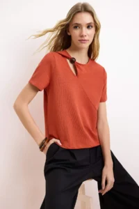 TRENDYOLMİLLA Brick Rejection Regular/Normal Pattern Accessory Detailed Knitwear look Knitting Blouse
