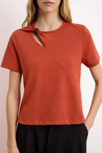 TRENDYOLMİLLA Brick Rejection Regular/Normal Pattern Accessory Detailed Knitwear look Knitting Blouse - Image 3