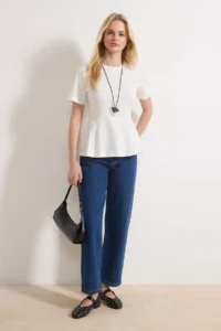 TRENDYOLMİLLA Ecru peplum Short Sleeve 100% Cotton Knitting Blouse - Image 2