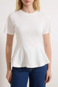 TRENDYOLMİLLA Ecru peplum Short Sleeve 100% Cotton Knitting Blouse - Image 3