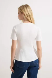 TRENDYOLMİLLA Ecru peplum Short Sleeve 100% Cotton Knitting Blouse - Image 4