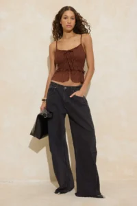 TRENDYOLMİLLA Brown Fitted/Body-Fitting V-neck Sleeveless with flywheel/Frilly Lace Knitting Blouse - Image 2