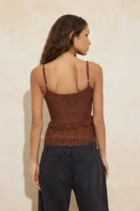 TRENDYOLMİLLA Brown Fitted/Body-Fitting V-neck Sleeveless with flywheel/Frilly Lace Knitting Blouse - Image 4
