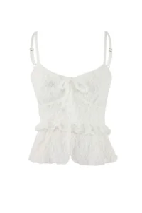 TRENDYOLMİLLA Teen Ecru Fitted/Body-Setting V-neck Sleeveless with flywheel/Frilly Lace Knitting Blouse - Image 5