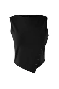 TRENDYOLMİLLA Teen Black Fitted Boat Neck Sleeveless Crop Cotton Flexible Knitting Blouse - Image 5
