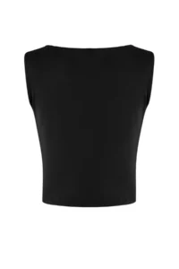 TRENDYOLMİLLA Teen Black Fitted Boat Neck Sleeveless Crop Cotton Flexible Knitting Blouse - Image 6