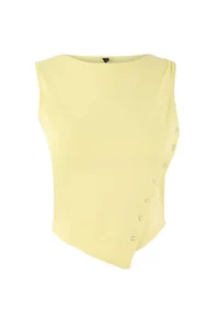 TRENDYOLMİLLA Teen Light Yellow Fitted Boat Neck Sleeveless Crop Cotton Flexible Knitting Blouse - Image 5