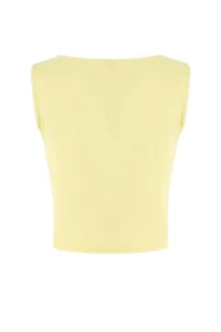 TRENDYOLMİLLA Teen Light Yellow Fitted Boat Neck Sleeveless Crop Cotton Flexible Knitting Blouse - Image 6