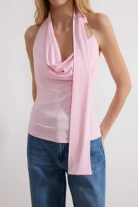 TRENDYOLMİLLA Pink Fitted Off-Shoulder Neck Sleeveless Soft Knitting Blouse - Image 3