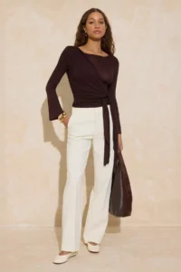 TRENDYOLMİLLA Brown Transparan Regular/Normal Pattern Binding Detailed Knitting Blouse - Image 2