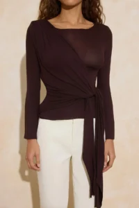 TRENDYOLMİLLA Brown Transparan Regular/Normal Pattern Binding Detailed Knitting Blouse - Image 3