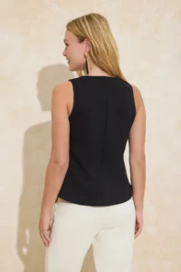 TRENDYOLMİLLA Black peplum V-neck Sleeveless interlock Knitting Blouse - Image 4