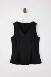 TRENDYOLMİLLA Black peplum V-neck Sleeveless interlock Knitting Blouse - Image 5