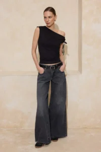 TRENDYOLMİLLA Black Fitted Asymmetric Collar Sleeveless Soft Knitting Blouse - Image 2